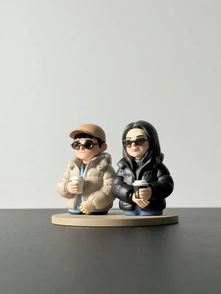 ฟิกเกอร์คู่ชายหญิงใส่แว่นดำชุดสูท อาร์ตทอยล้อเลียนบุคคล รับผลิต Art Toy TKK3D