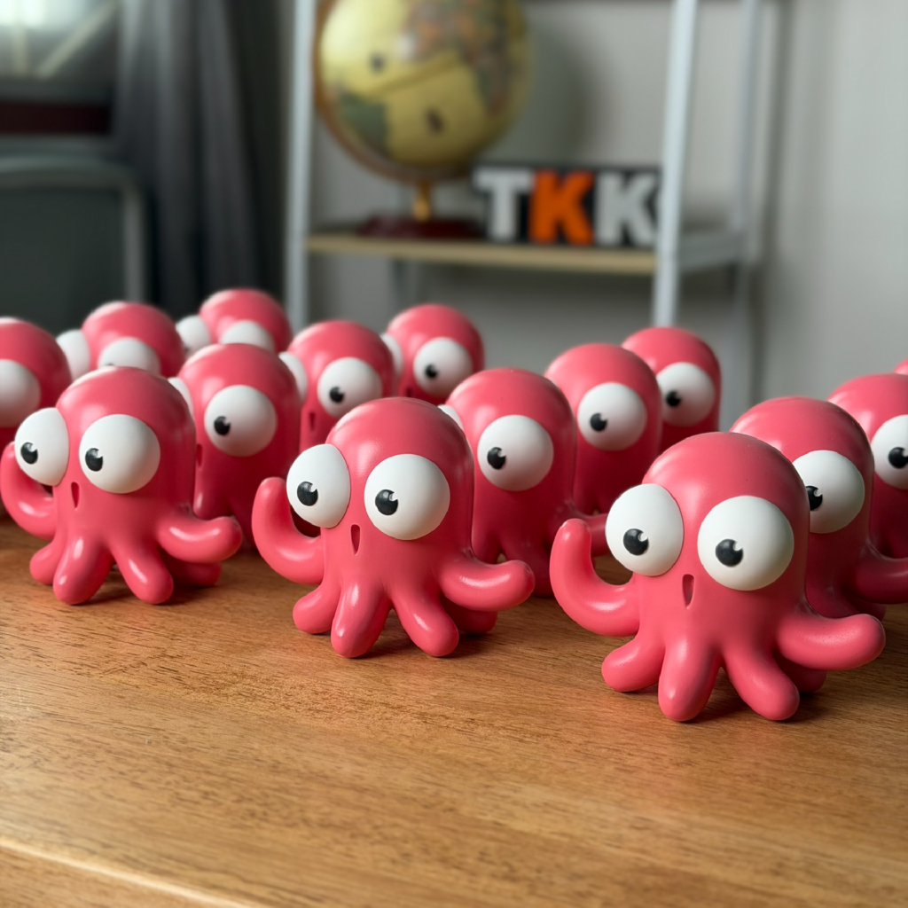 อาร์ตทอยปลาหมึกสีชมพูตาโต ล็อตผลิตจำนวนมาก งานเรซิ่น รับผลิต Art Toy TKK3D
